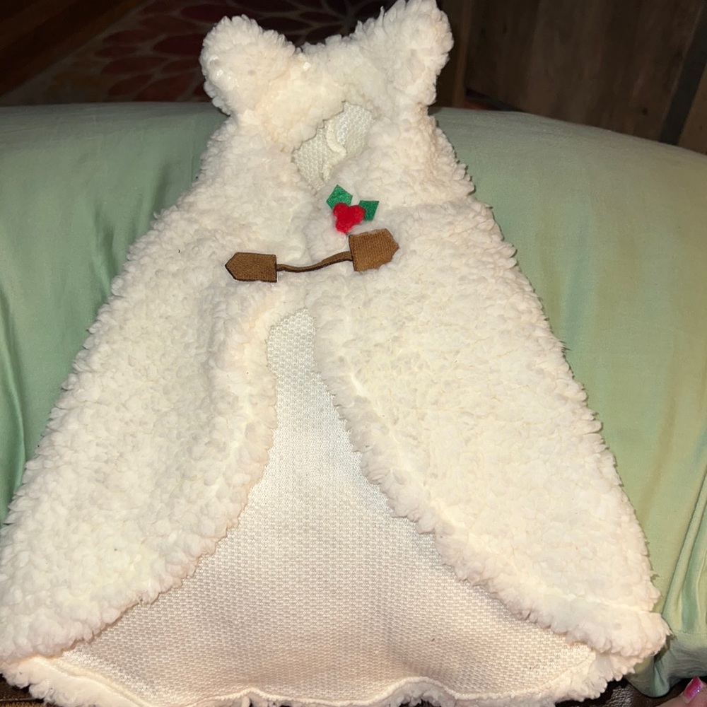 Faux fur cape for small dog. Christmas Holly detail